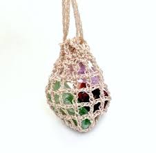 Crochet Pouch Necklace Crystals Pouch Necklace Adjustable Etsy Crochet Pouch Crochet Jewelry Crochet Stone