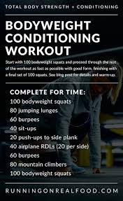 Whether you train at the gym or at home your muscles need the right fuel. No Equipment Bodyweight Conditioning Workout Running On Real Food