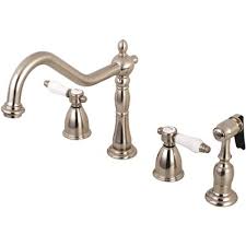 Kingston brass claremont widespread high arc kitchen faucet with sprayer new. Kingston Brass Part Hkb1798bplbs Kingston Brass Victorian Porcelain 2 Handle Standard Kitchen Faucet With Side Sprayer In Brushed Nickel Two Handle Kitchen Faucets Home Depot Pro