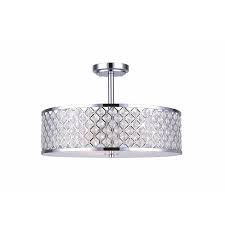 Durable steel dome shade with wire cage requires (2) 60 watt medium crystal semi flush mount, a great european tradition. Hampton Bay Luciana 18 Inch 3 Light 100w Chrome Semi Flushmount Ceiling Light With Crystal The Home Depot Canada