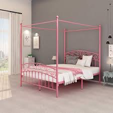 Canopy beds have tall bed posts with a top frame for attaching curtains or drapes and are the epitome of luxury and style when it comes to bedroom furniture. Deluxe Design Queen Size Metal Canopy Bed Frame With Ornate European Style Headboard Footboard Sturdy Pink Steel Holds 660lbs Perfectly Fits Your Mattress Easy Diy Assembly All Parts Included Bed Frames