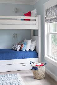 Using one of the three colors on this palette is the then coordination the other two colors can add the completed look. White Plank Bunk Bed With Red And Blue Bedding Cottage Boy S Room