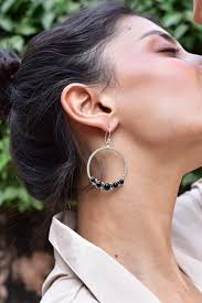 Handmade Black Onyx & Sterling Silver Drop Earrings, One of a Kind Dangle  Earring for Women