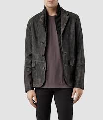 Mens Survey Leather Blazer Anthracite Allsaints Com Jackets Men Fashion Leather Jacket Men Leather Jacket