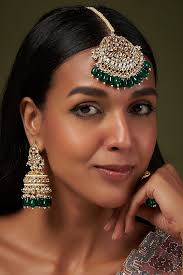 Navy blue jhumka retailers maang tikka with earring