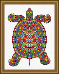 This cross stitch turtle is a natural for the bath. Mosaic Turtle Dark Grout Cross Stitch Pattern By Susan Saltzgiver Crosstitch Com