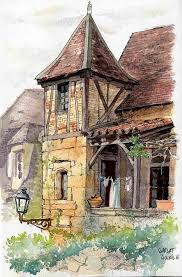 Sarlat Rue Montaigne Watercolor Architecture Landscape Drawings Architecture Drawing