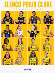 ELENCO PRAIA CLUBE 26/27 O atual campeão da Superliga Feminina, Dentil/Praia  Clube, já está com seu elenco montado para a próxima temporada 26/27. E  você, o que achou do elenco? Deixe sua