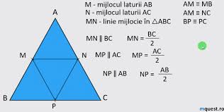 Linia mijlocie în triunghi definiție segmentul determinat de mijloacele a două laturi ale unui triunghi se numește linie mijlocie a triunghiului. InÈ›elegi Matematica Mquest Ro
