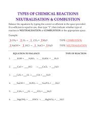 Then go back and balance the following equations: Types Of Chemical Reactions Combustion Worksheet