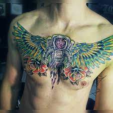 Martin De Anda Mancera Tattoo Wings Roses Astronaut Chest Cover Tattoo Tattoos Tattoo Designs