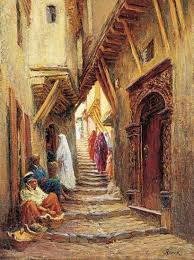 Algerie Peintre Francais Alphonse Birck 1859 1942 Huile Sur Toile Titre Promeneurs Dans La Casb Peintre Orientaliste Peinture Orientaliste Casbah Alger