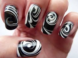 Black White Water Marble Swirl Nail Art Swirl Nail Art Cute Nail Art Designs Black Nail Designs