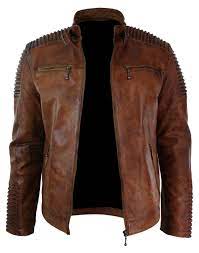 Men S Motorcycle Classic Diamond Brown Distressed Leather Jacket This Beautiful And Rug Cafe Racer Leather Jacket Distressed Leather Jacket Jackets Men Fashion