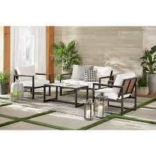 Hampton Bay West Park 4 Piece Aluminum Patio Conversation Set With Cushionguard White Cushion Conversation Set Patio Gray Patio Furniture Modern Outdoor Spaces