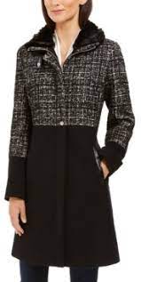 Via Spiga Tweed Faux Fur Collar Coat Shopstyle