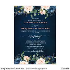 Navy Blue Blush Pink Rose Boho Wedding Invitation Zazzle Com Convite De Casamento Convites De Casamento Azul Marinho Convites De Casamento Azuis