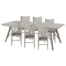 Start with a rustic farmhouse table complete with raw wood grain and distressing, and add variety seating to the mix. Hawthorne Furniture Modern Rustic Table And 6 Chairs In Weathered White Nebraska Furniture Mart