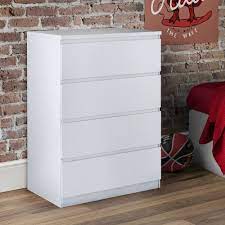 The removable and foldable drawers provide enough the top of the fabric dresser is a wooden roof, you can put your favorite small decorations on the top. Jupiter White Wooden 4 Drawer Chest