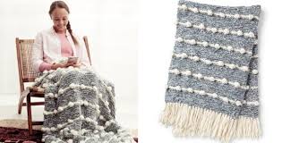 What is the yarn weight when knitting with yarn held double or with two strands of yarn held together? Bobble Line Knitted Blanket Free Knitting Pattern