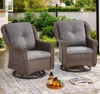 PHI VILLA Rattan Swivel Patio Dining Chairs, Set Of 2