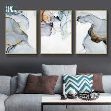 Nordic Morden Abstract Blue Gray Line Wall Art Canvas Painting Golden Blue Smoke Art Poster Print Wall Picture For Living Room Abstract Wall Art Living Room Cactus Wall Art Smoke Art