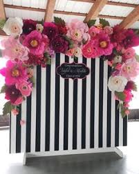 Black And White Stripes With Flowers Background Beautiful Black And White Backdrop With Paper Flowers I Love It Paper Flowers Striped Wedding Backdrops For Parties