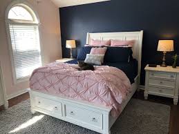 Blush Pink And Navy Master Bedroom Blue And Pink Bedroom Bedroom Decor Master For Couples Navy Master Bedroom