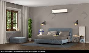 Es ist beinahe unmöglich, sich in einem schlafzimmer in beruhigenden blautönen mit weichen textilien und kuscheligen teppichen. Blaues Und Braunes Modernes Schlafzimmer Stock Photo 25546330 Bildagentur Panthermedia