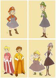 Genderbent Mario Characters Maria Luigia Prince Salmon Prince Duke Waria And Waluigia Videogames Super Mario Art Mario Bros Super Mario Bros