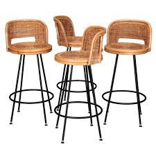 Set Of 4 Mid Century Rattan Swivel Bar Stools In Style Of Danny Wicker Bar Stools Modern Bar Stools Rattan Bar Stools