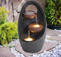 Outdoor Garden Creative Egg Shape Water Feature Fountain Electric with  Light H 48 cm
