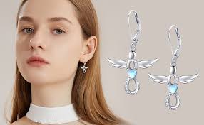 DAYLINLOVE Orecchini ali d'angelo Argento Sterling 925 Orecchini Pendenti  Pietra Luna Forma Croce Ali D'Angelo Gioielli Religiosi Religiosi Piume  Regali per Donne Ragazze : Amazon.it: Moda