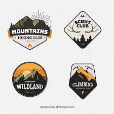 Template Logo Pecinta Alam Pendaki Gunung Vector Eps Ai Cdr Gratis Badge Design Retro Logos Badge