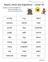 Nouns Verbs Adjectives Color Coding Practice Worksheet Nouns Verbs Adjectives Nouns And Verbs Adjectives