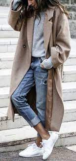 Winter Fashion Light Coat Grey Knit White Sneakers Cropped Denim Women Men And Kids Outfit Ideas On Our Website Cool Outfits Winter Fashion Fashion