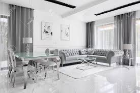 More options for your living room design. Charming And Luxury Living Room In Gray And White With Glass Stock Photo Picture And Royalty Free Image Image 132364709