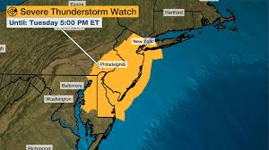 A severe thunderstorm watch (same code: The Weather Channel On Twitter New Severe Thunderstorm Watch Issued For Delaware Eastern Maryland New Jersey Western Long Island And Eastern Pennsylvania Until 5 P M Edt This Watch Area Includes New York