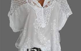 Дамска Блуза с дантела къс ръкав и V-деколте-Ree