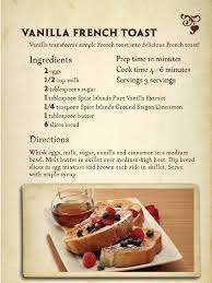 Served with savory egg waffle and seasonal fruit. Vanilla French Toast Spice Islands Toast Recipes Recipes Vanilla French Toast