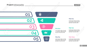 funnel diagram with five steps process chart slide template