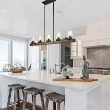 Farmhouse rustic kitchen island pendant lighting. Lnc Rustic Farmhouse Island Chandelier 5 Light Black Wood Beam Linear Dining Pendant Light With Seeded Glass Shades A03528 The Home Depot