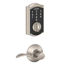 Schlage Camelot Satin Nickel Touch Electronic Door Lock Deadbolt And Accent Lever Be375 Cam F10 Acc 619 The Home Depot In 2020 Schlage Deadbolt Electronic Door Locks