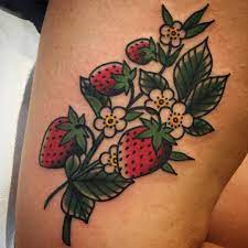 Tattoo artist tends to use vivid color and audacious, noticeable appearance. 2 571 Likes 51 Comments Becca Genne Bacon Beccagennebacon On Instagram Fun Strawberries For A Fun Lady Thanks H Tattoos Strawberry Tattoo Food Tattoos