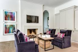 Coffee tables with seating underneath can have many extra features integrated into them. Purple Velvet Accent Chairs Transitional Living Room