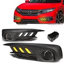 16 17 Honda Civic Sedan Coupe Led Drl Amber Lens Fog Lights W Bezel Bulbs Civic Sedan Honda Civic Sedan Honda Civic