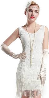 Amazon Com Babeyond 1920s Flapper Dress Roaring 20s Great Gatsby Costume Dress Fringed Embellished Dress Flapper Dress White Flapper Dress 1920s Flapper Dress