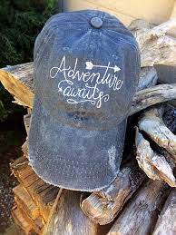 Adventure Awaits Distressed Hat Cute Adventure Hat Cute Etsy In 2021 Distressed Hat Outdoor Hats Monogram Hats