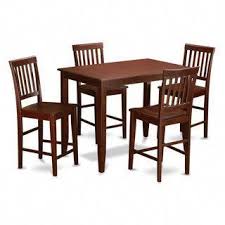 Mahogany Pub Table And 4 Kitchen Chairs 5 Piece Dining Set Wood Seat Brown Pubsetinlivi 5 Piece Dining Set Counter Height Dining Sets Solid Wood Dining Set