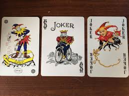 A playing card joker in yellow, red, blue and black from a new modern original complete full deck design. Amused By Jokers Am I My Favorite Jokers Classic Playing Card Jokers